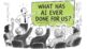 Blog featured image. There presenter is asking 'What has AI ever done for us?' Group of company execs sitting around a boardroom table with hands up wanting to answer in a Monty Python way.
